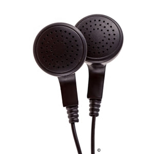 LH School Earbuds in black for classroom use, ideal bulk headphones for education, perfect for learning and multimedia.